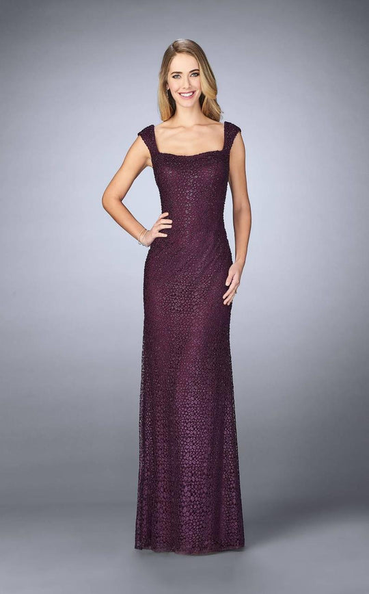 La Femme - Embellished Square Neck Column Dress 24891SC