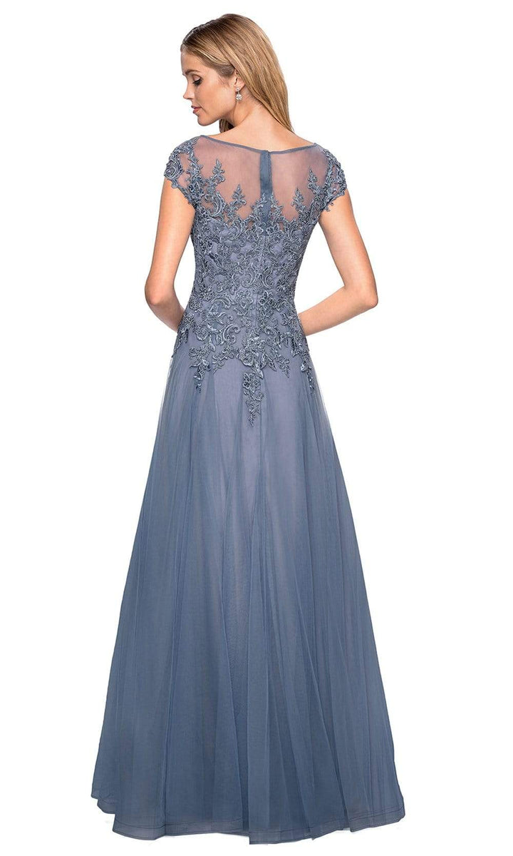 Embroidered Lace Illusion Bateau Long Formal Dress
