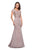 La Femme - Embroidered V Neck Ruched Mermaid Dress 26806SC - 1 pc Champagne In Size 10 Available CCSALE 10 / Champagne