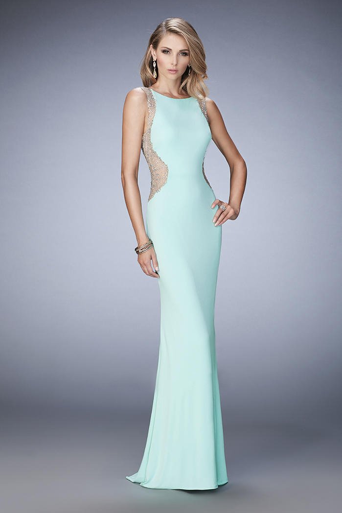 La Femme - Fitted Side Embellished Long Gown 22257SC CCSALE 2 / Mint