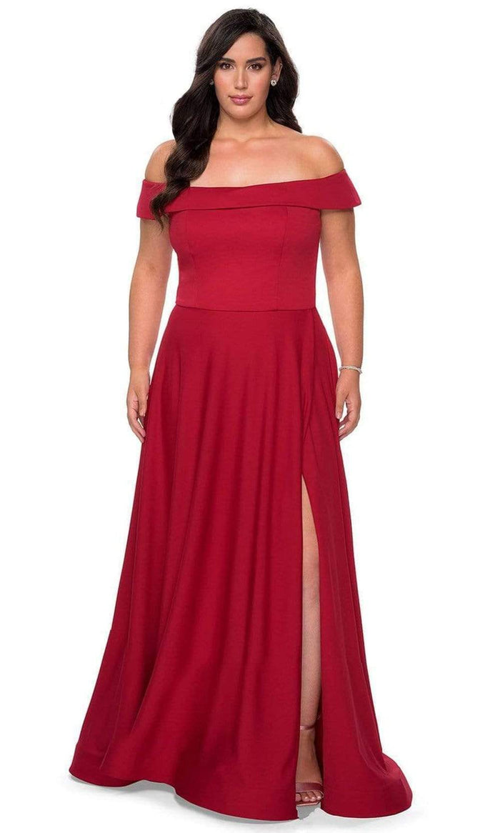 La Femme - Foldover Off Shoulder Evening Gown 29007SC - 1 pc Red In Size 12W Available CCSALE 12W / Red