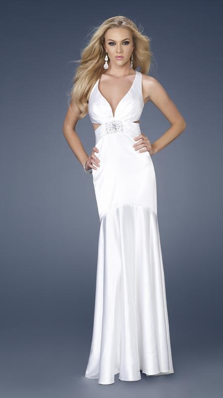 La Femme Gigi - 15119 Crisscross Back Satin Evening Dress Special Occasion Dress 00 / White