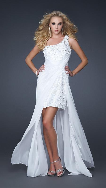 La Femme Gigi - 17218 Ethereal Floral Appliqued Asymmetrical Gown Special Occasion Dress 00 / White