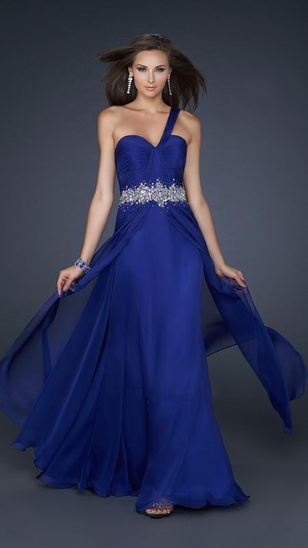 La Femme Gigi - 17613 Ruched Embellished Sweetheart Chiffon Gown Special Occasion Dress 00 / Indigo