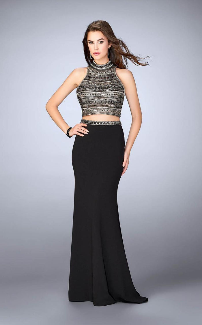 La Femme Gigi - 24188 Regal Beaded Jersey Long Evening Gown Special Occasion Dress 00 / Black