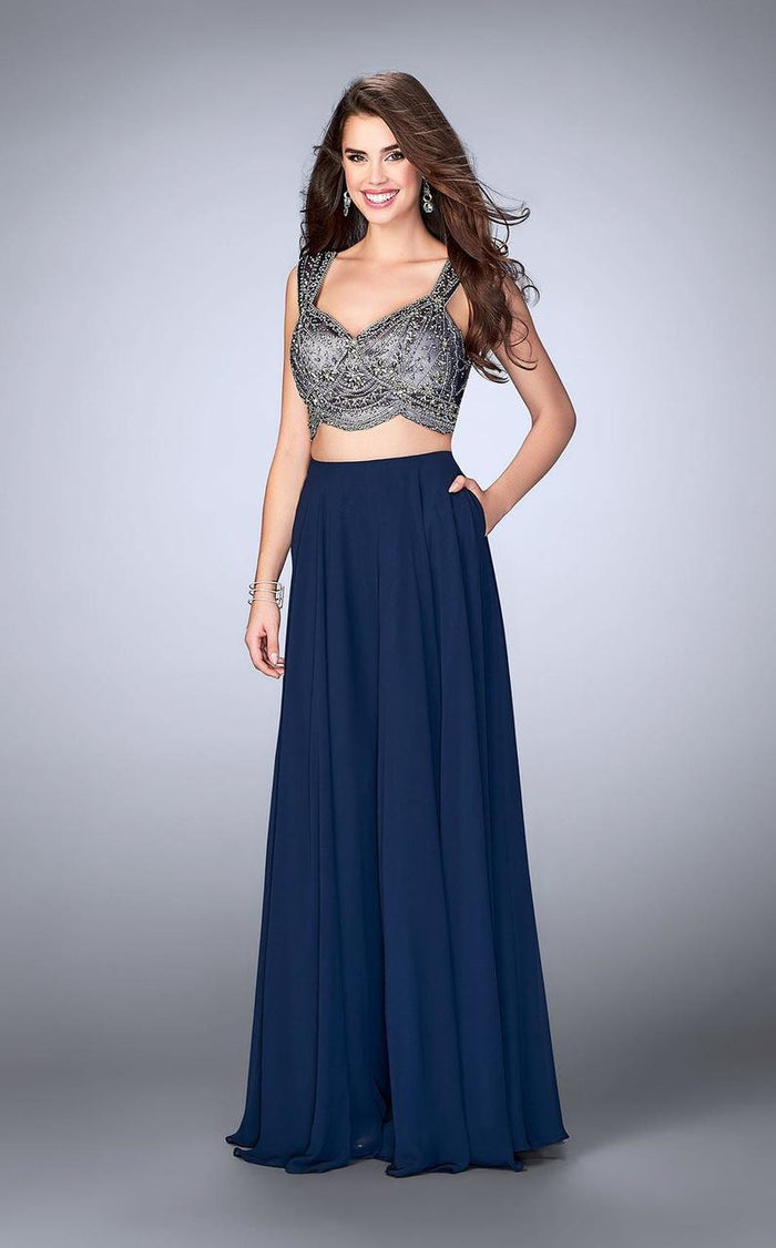 La Femme Gigi - 24417 Radiant Beadwork Sweetheart Evening Gown Special Occasion Dress 00 / Navy