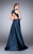 La Femme - High Halter Floral Evening Dress with Skirt Overlay 24252SC - 1 pc Navy in Size 2 Available CCSALE