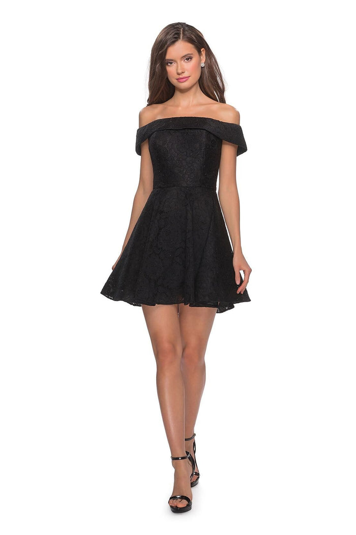 La Femme - Off Shoulder Lace Cocktail Dress 28122SC - 1 pc Black In Size 0 Available CCSALE 0 / Black