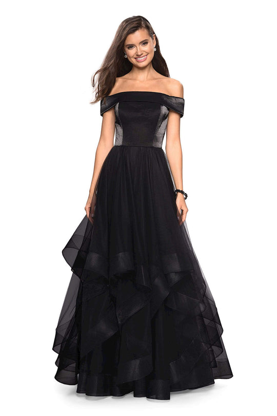 La Femme - Off-Shoulder Pleated A-Line Gown 27224