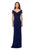 La Femme - Off Shoulder Wrap Bodice Long Sheath Jersey Dress 26519SC CCSALE 6 / Navy