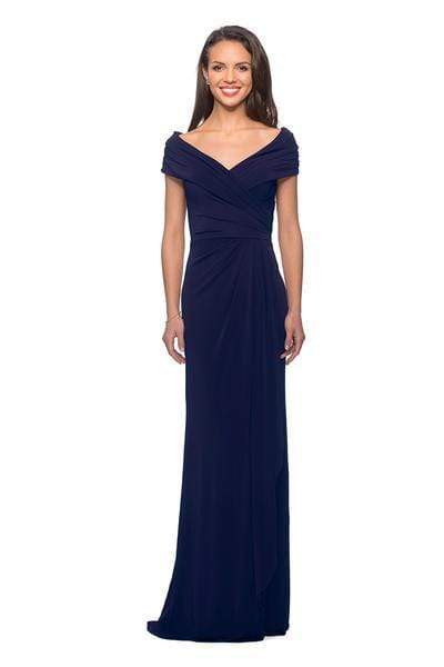 La Femme - Off Shoulder Wrap Bodice Long Sheath Jersey Dress 26519SC
