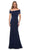 La Femme - Pleated Off Shoulder Sheath Dress 29537SC CCSALE 4 / Navy