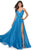 La Femme - Pleated Ornate Chiffon High Slit Dress 28611SC CCSALE 6 / Cloud Blue