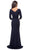La Femme - Quarter Sleeve Draped High Slit Dress 28197SC - 1 pc Navy In Size 12 Available CCSALE 12 / Navy