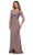 La Femme - Quarter Sleeve Draped High Slit Dress 28197SC - 1 pc Navy In Size 12 Available CCSALE
