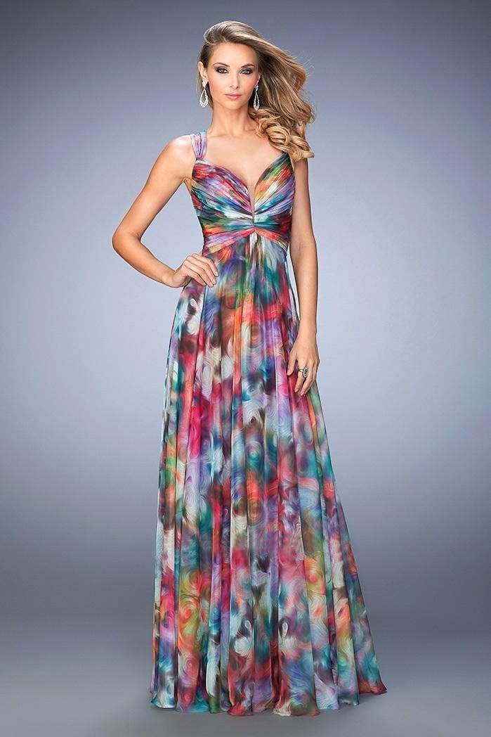 La Femme - Ruched Aquarelle Print Evening Gown 22355 - 1 pc Multi In Size 4 Available CCSALE 4 / Multi