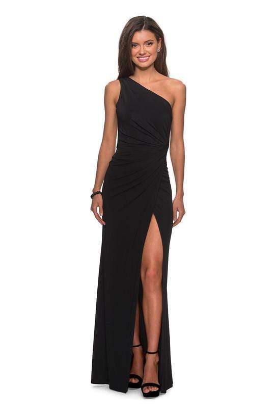 La Femme - Ruched Asymmetric Evening Dress 28135 - 1 pc Black In Size 2 Available CCSALE 2 / Black