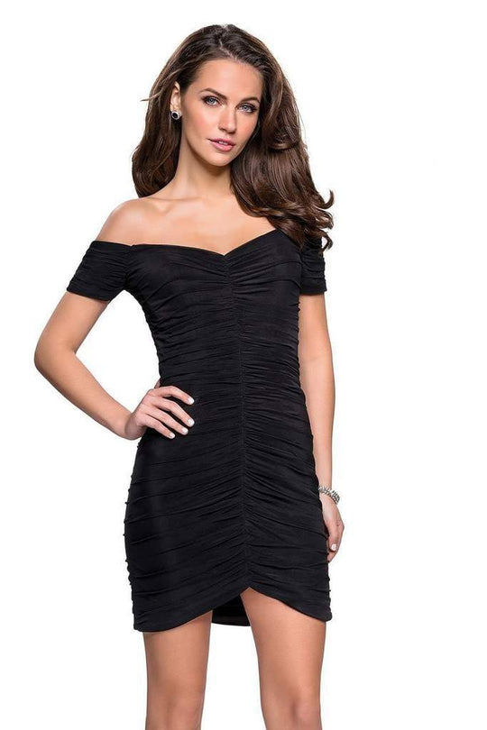 La Femme - Ruched Off-Shoulder Sheath Cocktail Dress 26742 CCSALE 0 / Black