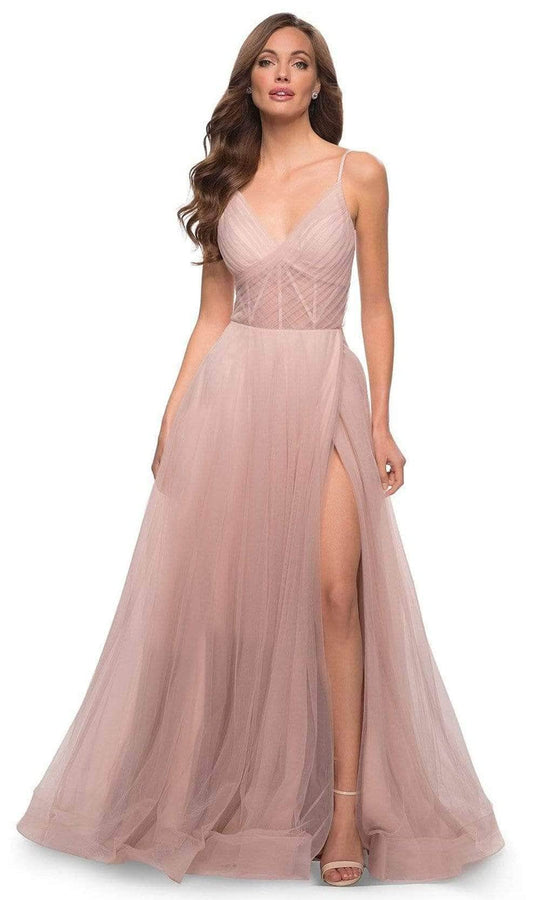 La Femme - Ruched V-Neck Prom Gown 29076SC