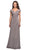La Femme - Ruched Wide V Neck Evening Dress 26523SC CCSALE 20 / Pewter