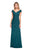 La Femme - Ruched Wide V Neck Evening Dress 26523SC CCSALE 4 / Evergreen