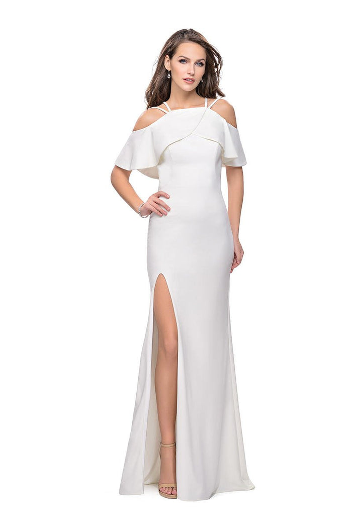 La Femme Ruffled Off Shoulder Jersey Dress 25556 CCSALE 6 / Ivory