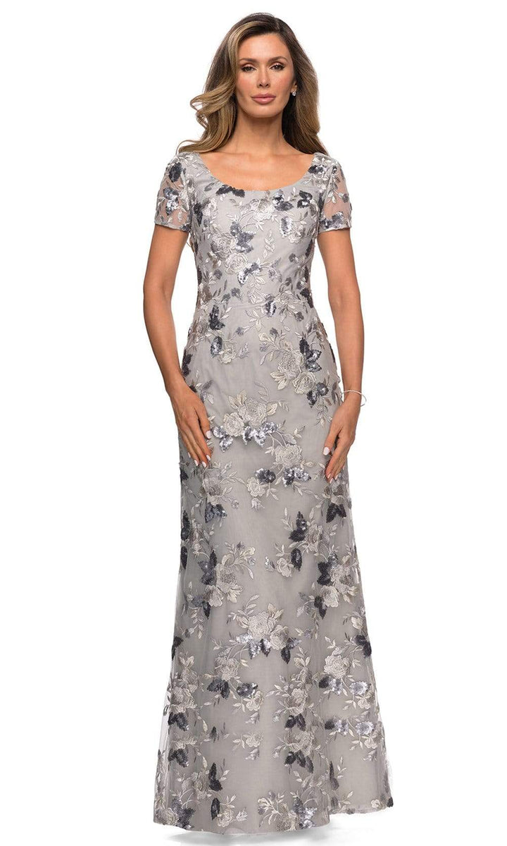 La Femme - Sequined Floral Lace Sheath Dress 27991SC - 1 pc Silver In ...