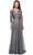 La Femme - Sheer Lace Quarter Sleeves Empire Waist A-Line Gown 27153SC CCSALE 10 / Platinum