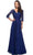 La Femme - Sheer Lace Quarter Sleeves Empire Waist A-Line Gown 27153SC CCSALE 16 / Marine Blue