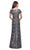 La Femme - Short Sleeve Floral Bateau Evening Dress 27884SC - 2 pcs Gunmetal In Size 16 and 18 Available CCSALE