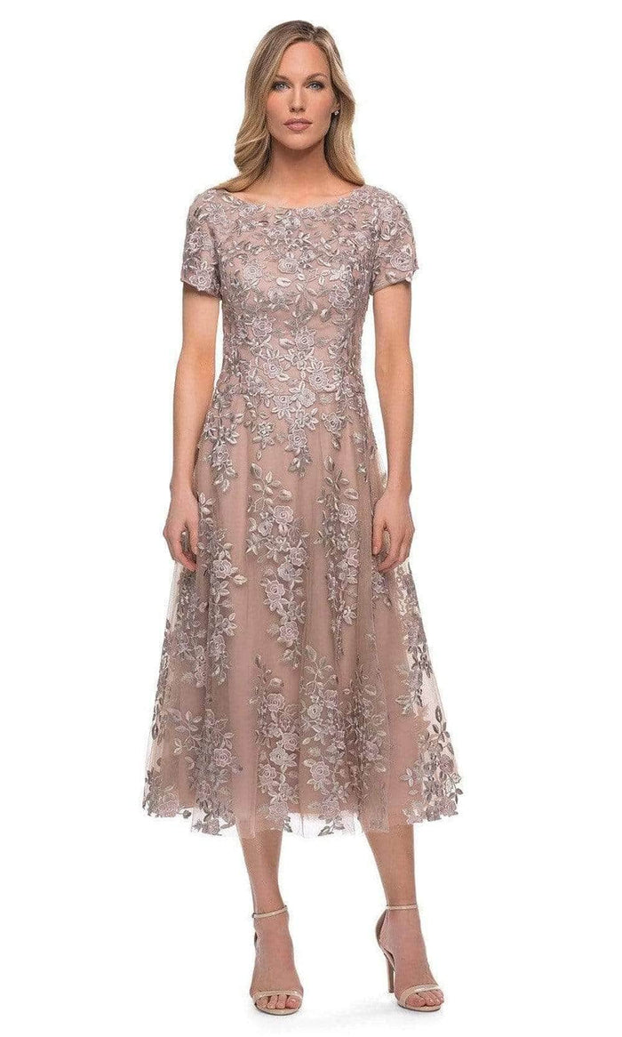 La Femme - Short Sleeve Floral Formal Dress 29830SC - 1 pc Champagne In Size 16 Available CCSALE 16 / Champagne