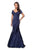 La Femme - Short Sleeve Pleat-Textured Trumpet Gown 26947SC - 1 pc Navy In Size 6 Available CCSALE 6 / Navy