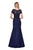 La Femme - Short Sleeve Scalloped Lace Bodice Trumpet Gown 26979SC - 2 pcs Navy In Size 10 and 12 Available CCSALE