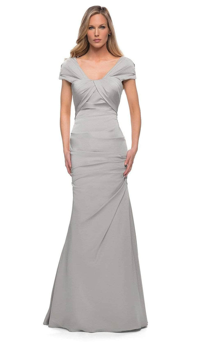 La Femme - Short Sleeve Weave Style Evening Dress 29805SC - 1 pc Silver In Size 4 Available CCSALE 4 / Silver