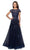 La Femme - Short Sleeves Lace Tulle Evening Gown 26907SC - 2 pc Navy In Size 4 and 16 Available CCSALE