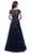 La Femme - Short Sleeves Lace Tulle Evening Gown 26907SC - 2 pc Navy In Size 4 and 16 Available CCSALE