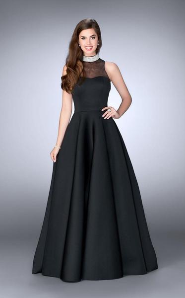 La Femme - Sleeveless Long Black Prom Dress with Pearl Collar 24607 - 1 pc Black In Size 14 Available CCSALE 14 / Black