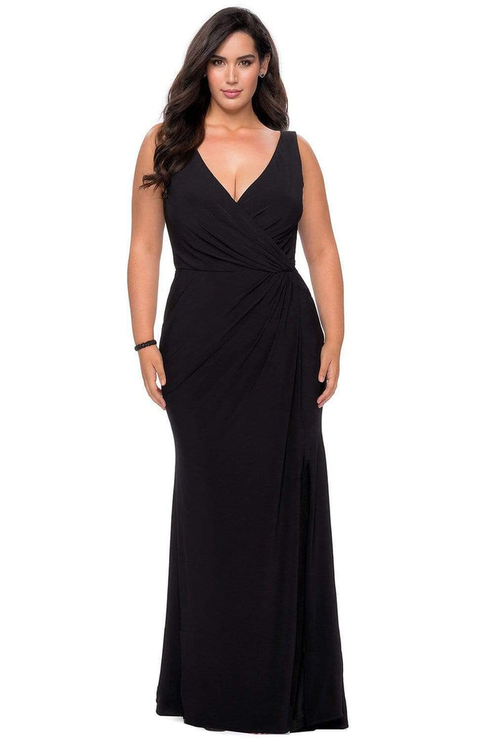 La Femme - Sleeveless Plunging V-Neck High Slit Sheath Gown 28882SC - 1 pc Black In Size 22W Available CCSALE 22W / Black