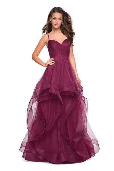 La Femme - Spaghetti Strap Bodice Tulle Dress 27223SC - 1 pc Dark Berry In Size 8 Available CCSALE 8 / Dark Berry