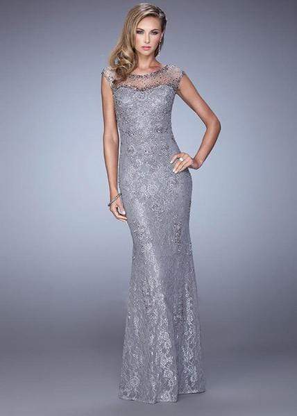 La Femme - Sparkling Lace Sheath Gown 20673 - 1 pc Platinum in Size 10 Available