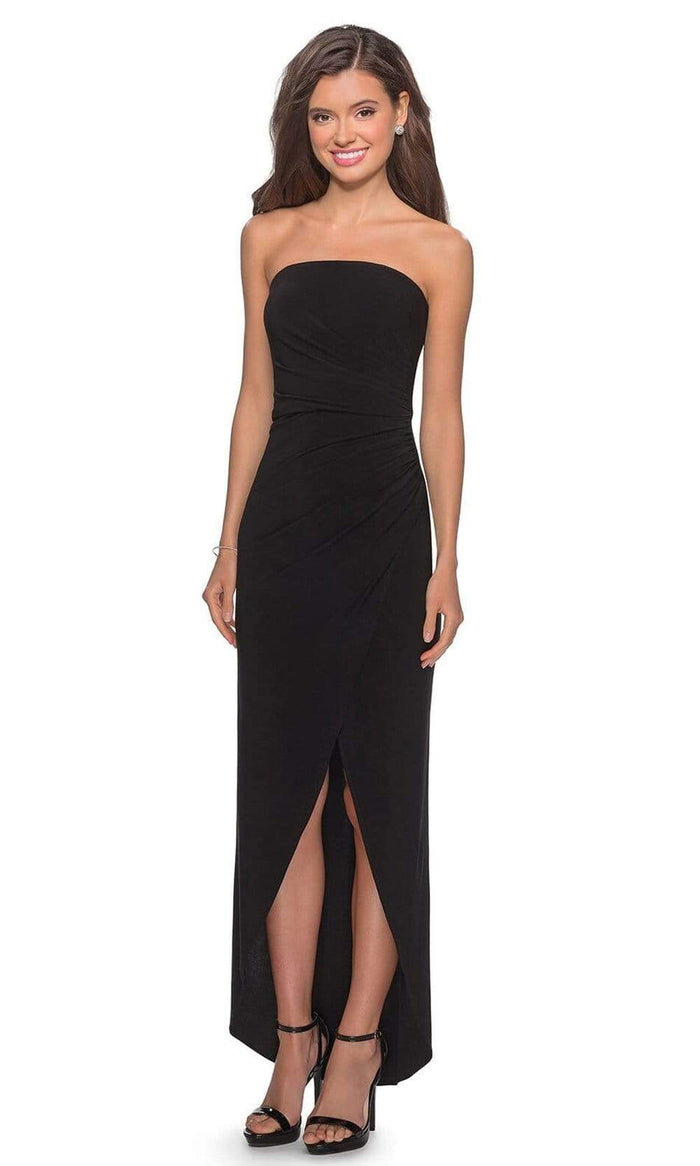 La Femme - Straight Across Faux Wrap Sheath Gown 28204SC - 1 pc Black In Size 14 Available CCSALE 14 / Black