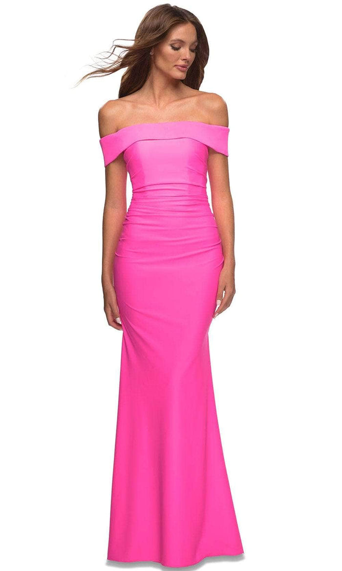 La Femme - Straight Across Ruched Prom Gown 30421SC - 1 pc Hot Pink In Size 4 Available CCSALE 4 / Hot Pink