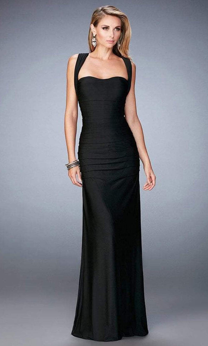 La Femme - Straight-Across Ruched Sheath Long Dress 21730SC - 1 pc Black In Size 4 Available CCSALE 4 / Black