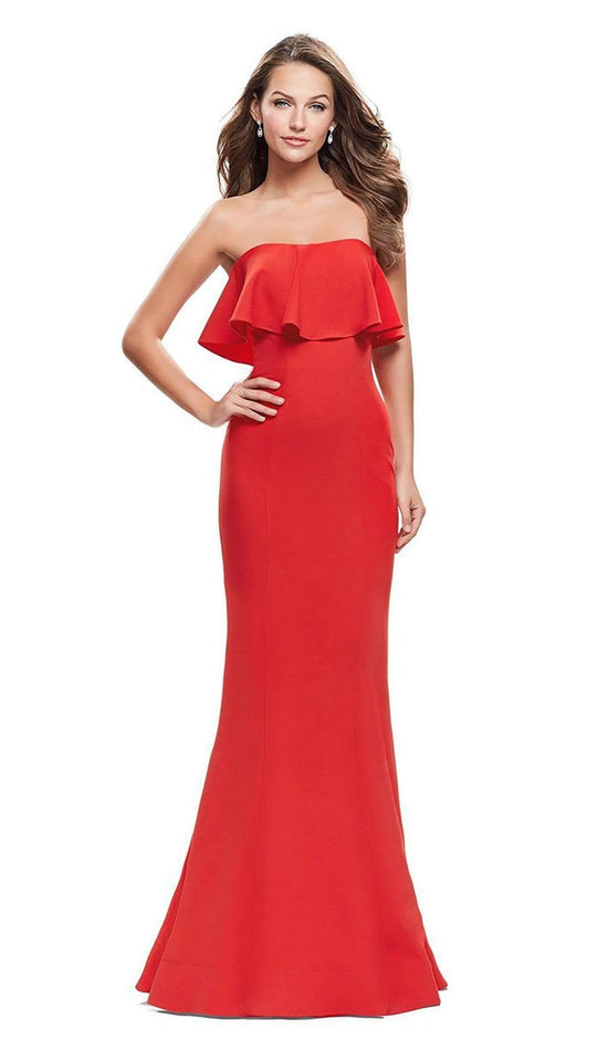 La Femme - Strapless Ruffle Paneled Off Shoulder Mermaid Gown 25419SC - 1 pc Poppy Red in Size 6 Available CCSALE 6 / Poppy Red