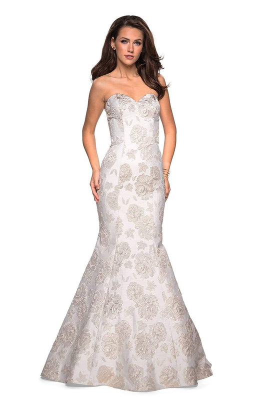 La Femme - Strapless Sweetheart Bodice Jacquard Dress 27275SC - 1 pc Ivory/Gold In Size 4 Available CCSALE 4 / Ivory/Gold