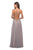 La Femme - Strappy Plunging Gold Lace Appliqued High Slit Dress 27729SC - 1 pc Grey/Pink In Size 6 Available CCSALE 6 / Grey/Pink