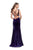 La Femme - Strappy Plunging V-neck Velvet Sheath Dress 25866SC - 1 pc Indigo In Size 0 Available CCSALE 00 / Indigo