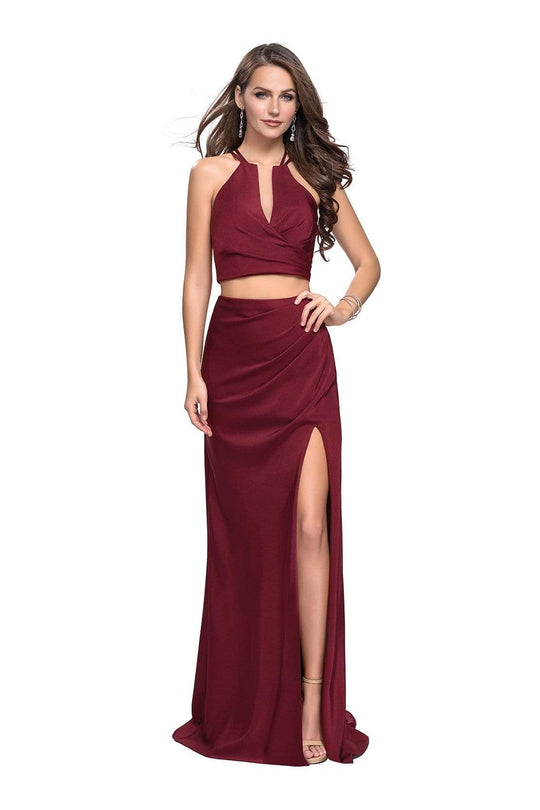 La Femme - Two Piece Deep V-neck Ruched Sheath Dress 25731SC