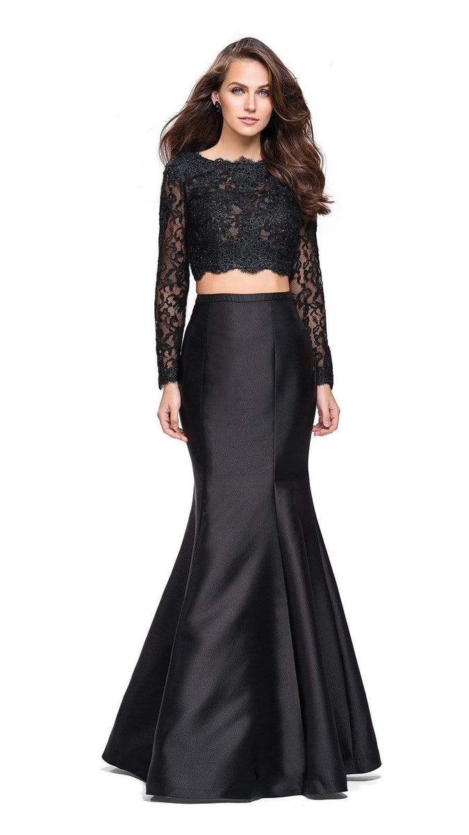 La Femme - Two-Piece Long Sleeves Mermaid Dress 25324SC - 1 pc Black I ...