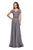 La Femme - V neck Embroidered A- Line Evening Dress 27098SC CCSALE 6 / Platinum